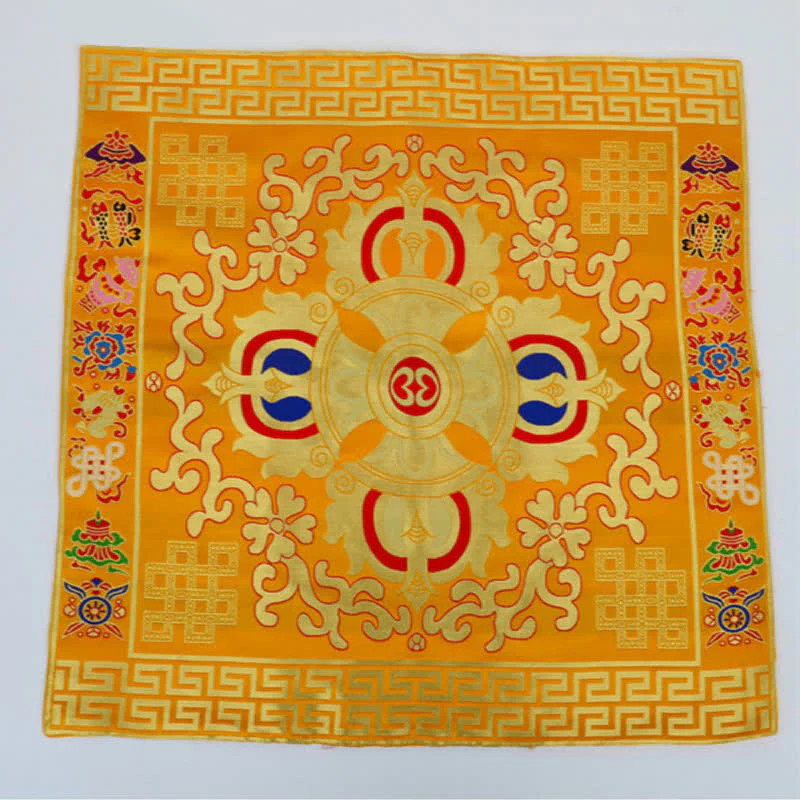 Buddha Stones Flower Endless Knot Prayer Altar Mat Healing Meditation 8 Auspicious Symbols Mat Table Runner