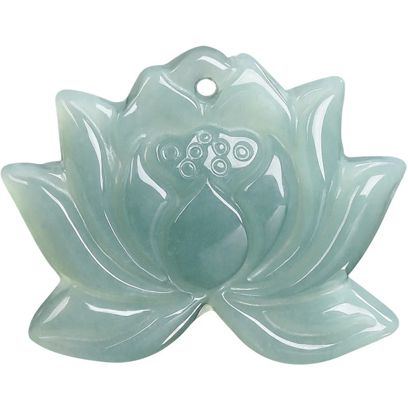 Buddha Stones Lotus Flower Pattern Carved Jade Prosperity Necklace Pendant