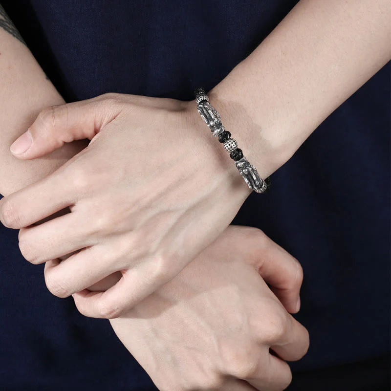 Buddha Stones 999 Sterling Silver Double Dragon Luck Handmade Braided Bracelet