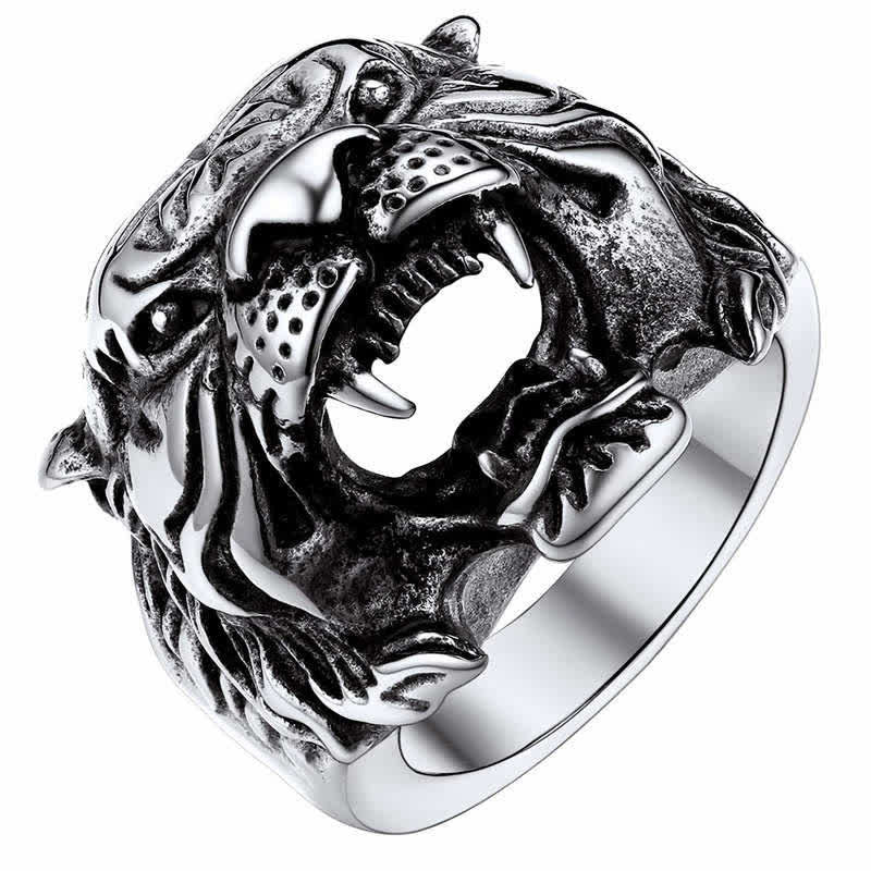 Buddha Stones Men's Animal Tiger Head Titanium Steel Balance Calm Punk Rock Biker Ring