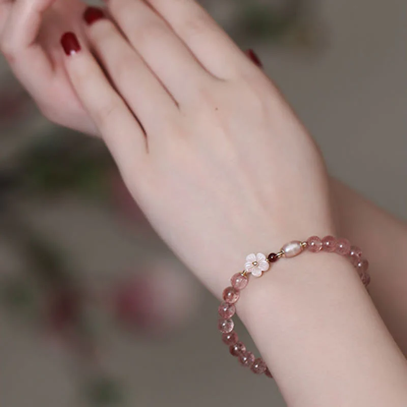 Buddha Stones Strawberry Quartz Peach Blossom Love Bracelet