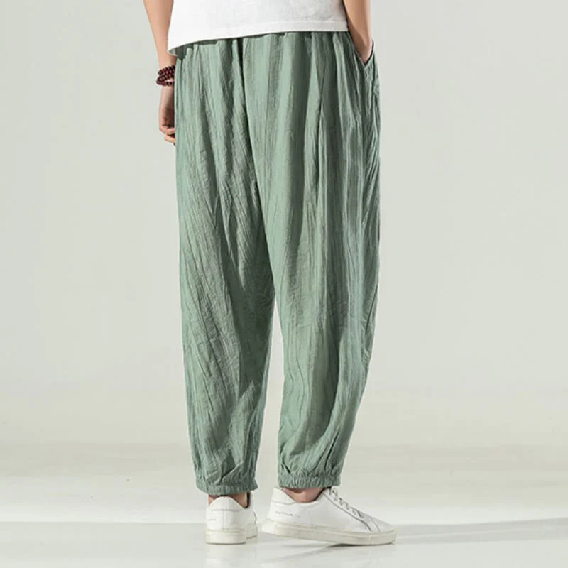 Buddha Stones Cotton Men's Drawstring Harem Pants With Pockets