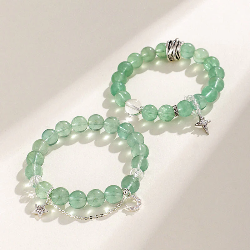 Buddha Stones Green Fluorite Beads Moon Star Peace Bracelet