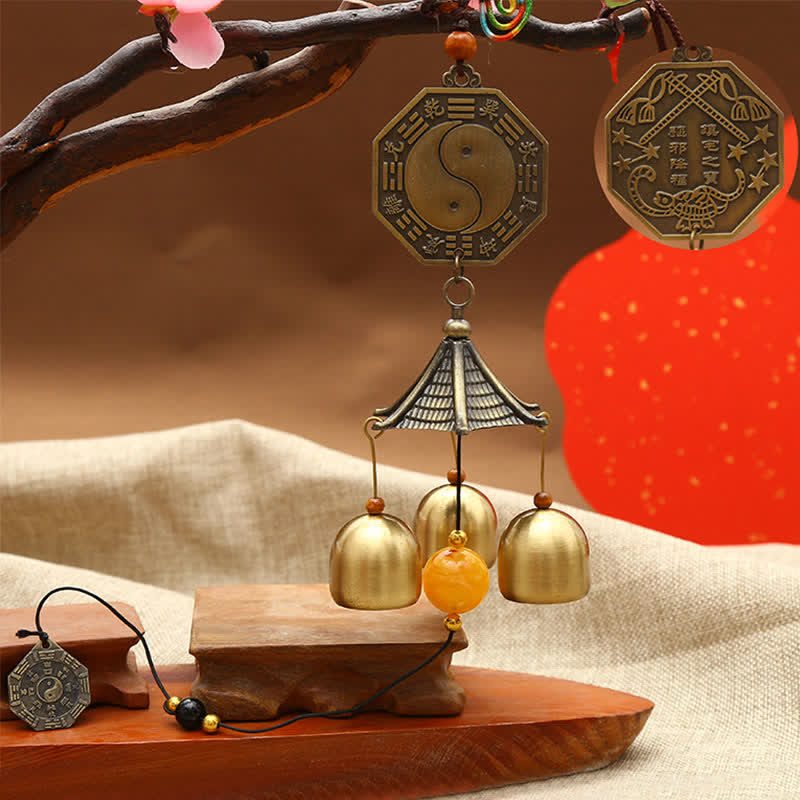 Buddha Stones Feng Shui Copper Coin Koi Fish Bagua Kirin Wind Chime Bell Luck Wall Hanging Decoration