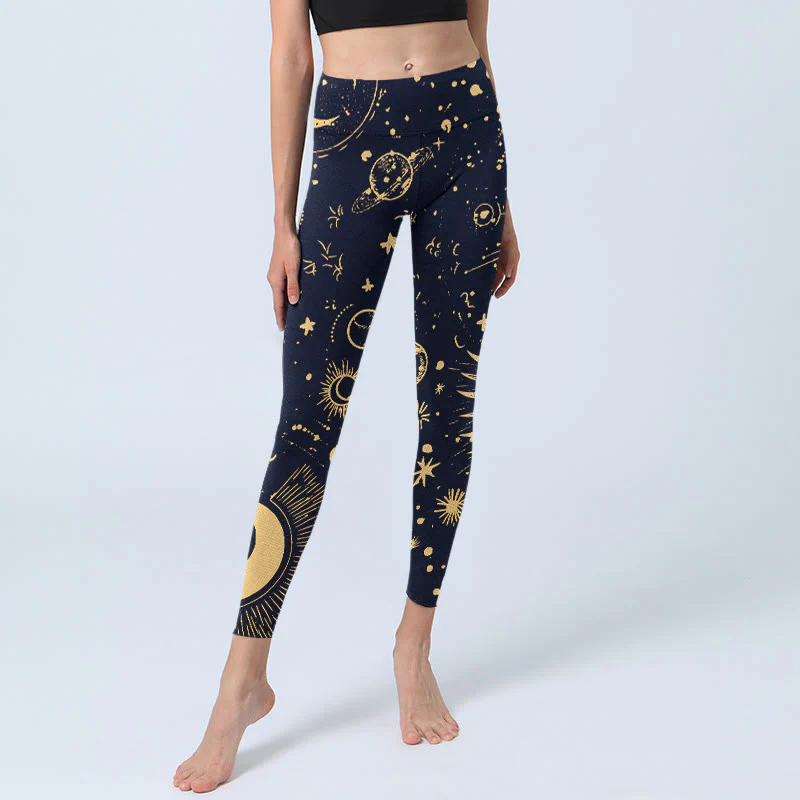 Buddha Stones Moon Star Universepattern Print Gym Leggings Women's Yoga Pants