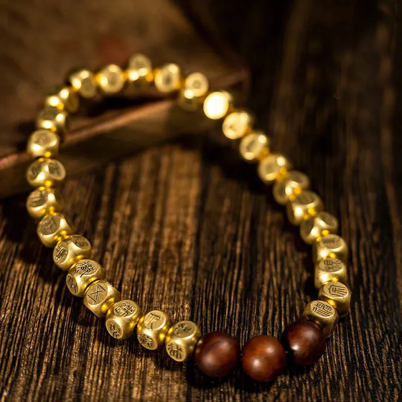 Buddha Stones Copper Brass Lightning Struck Jujube Wood Beads Wealth Bracelet