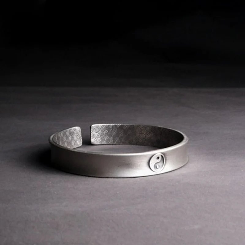 Buddha Stones 999 Sterling Silver Yin Yang Auspicious Clouds Balance Harmony Bracelet