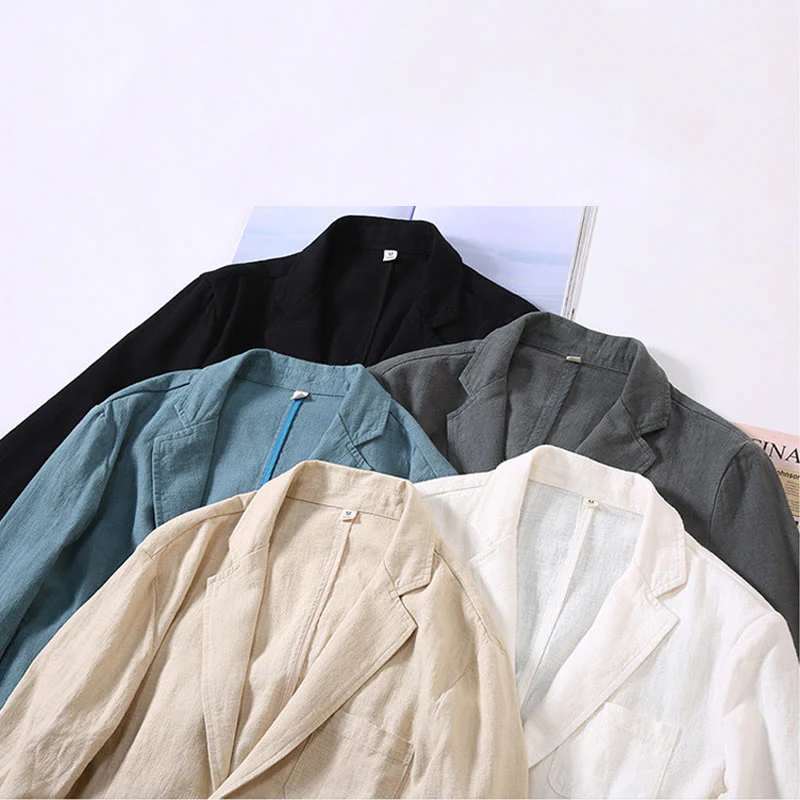 Buddha Stones Long Sleeve Button Plain Design Men's Linen Jacket Shirt With Pockets