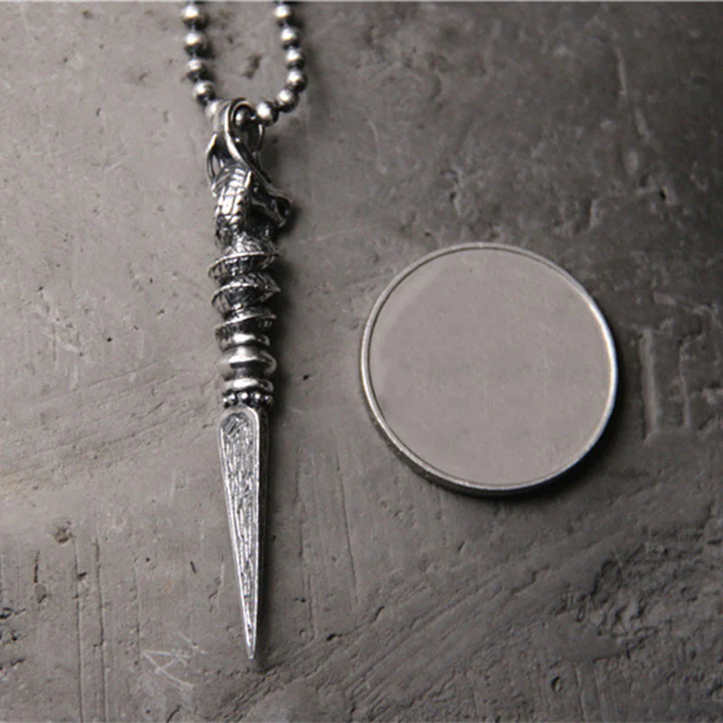 Buddha Stones 925 Sterling Silver Year of the Dragon Design Dorje Vajra Protection Necklace Pendant