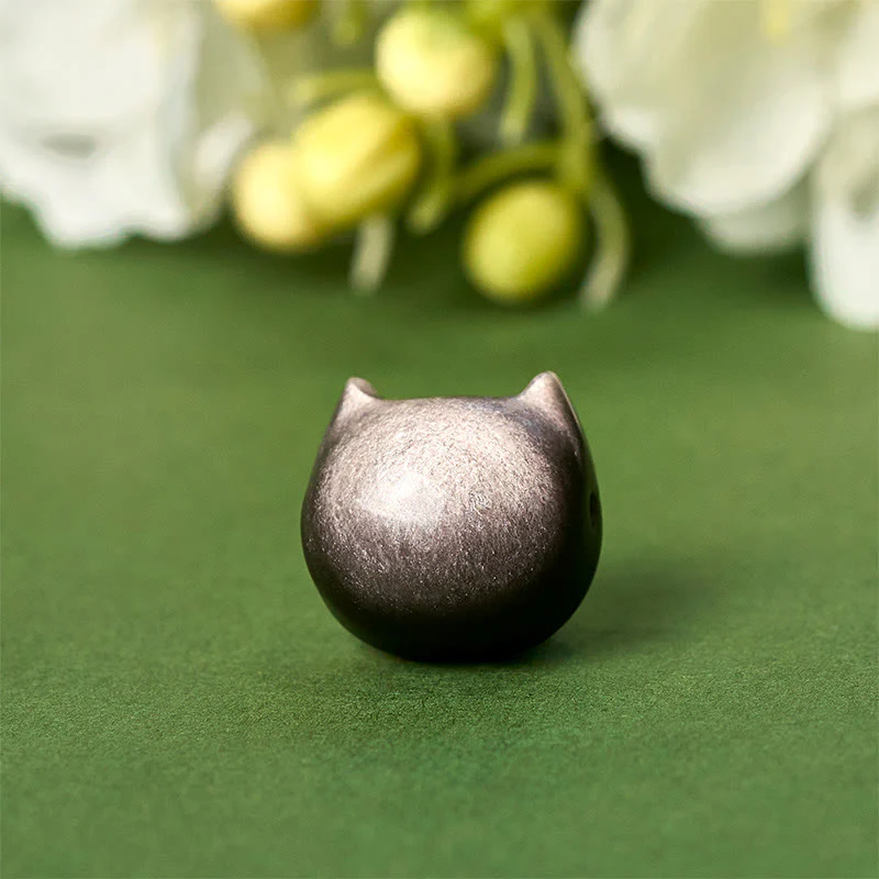 Buddha Stones 925 Sterling Silver Silver Sheen Obsidian Gold Sheen Obsidian Cat Soothing Bracelet