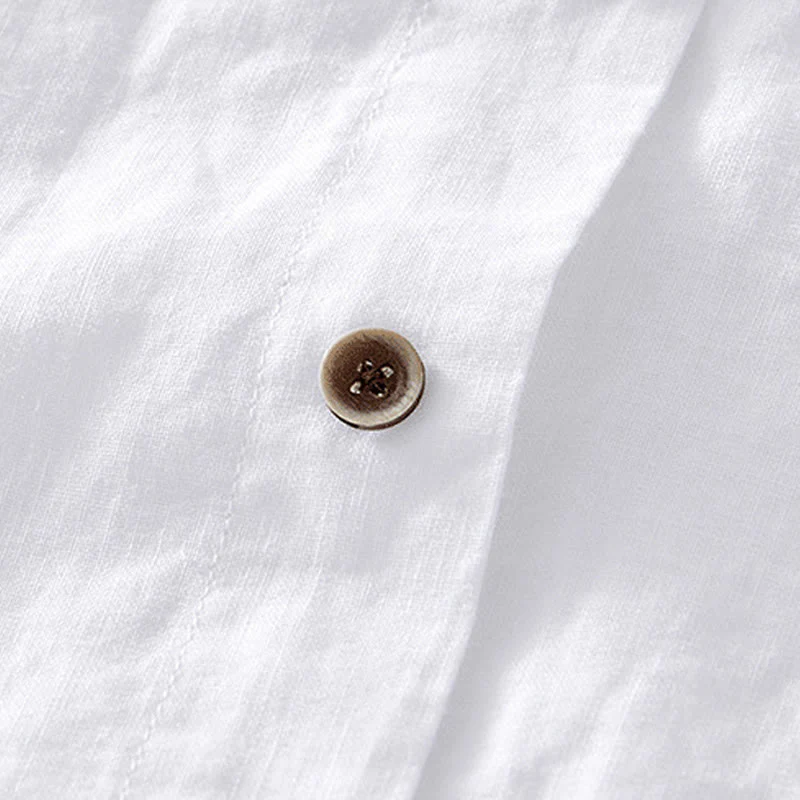 Buddha Stones Summer Buttons Short Sleeve Ramie Linen Cotton Men's Shirt