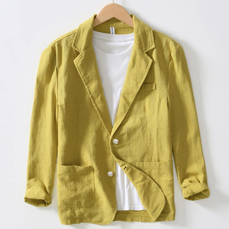 Buddha Stones Long Sleeve Button Placket Design Men's Cotton Linen Jacket Shirt With Pockets