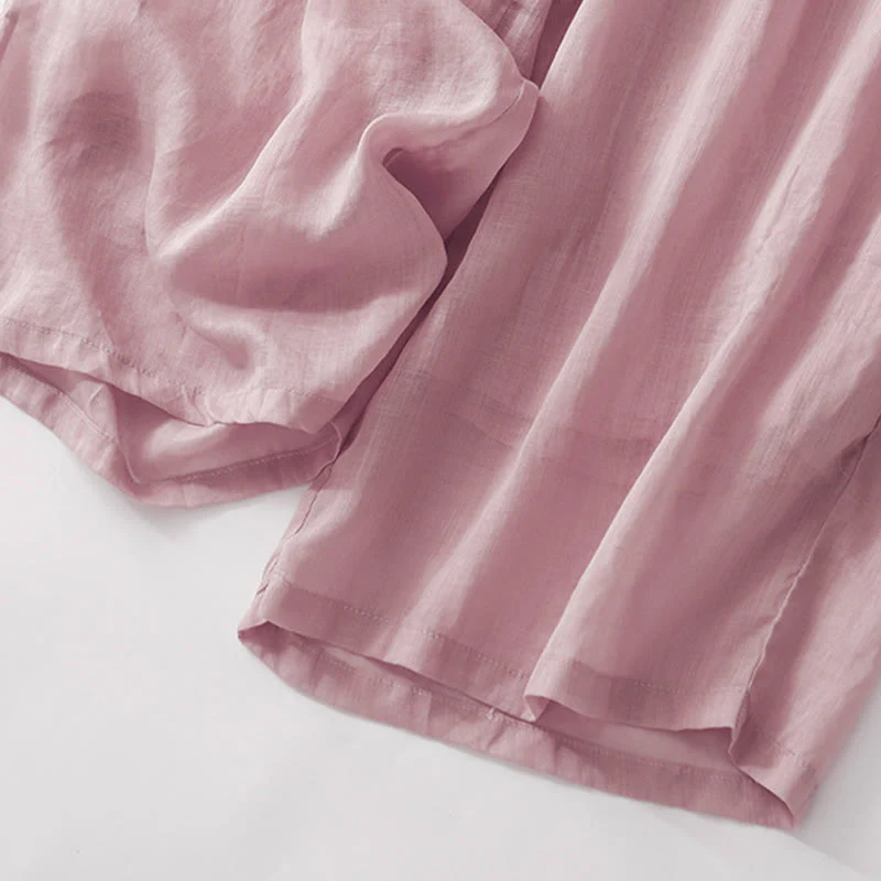 Buddha Stones Summer Embroidery Double Layer Cotton Linen Women's Wide Leg Pants With Pockets