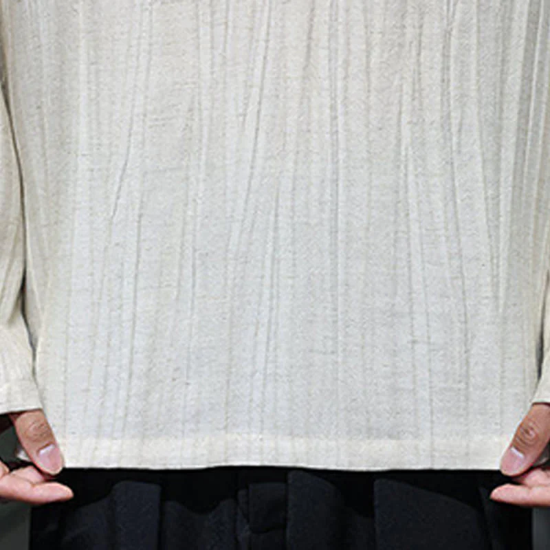 Buddha Stones Plain V-Neck Long Sleeve Men's Linen Shirt