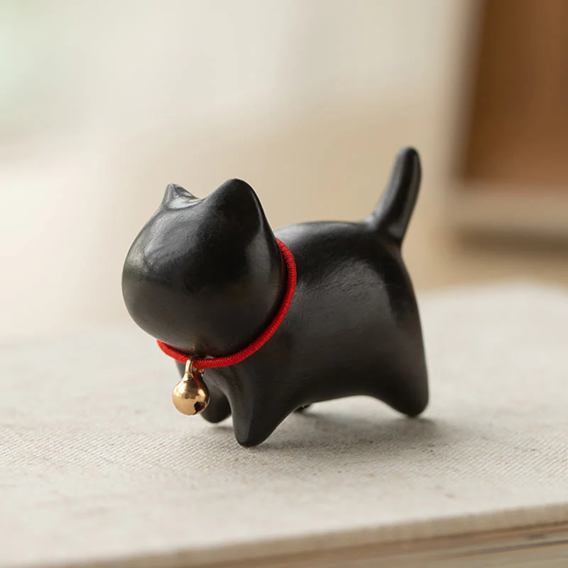 Buddha Stones Green Sandalwood Small Leaf Red Sandalwood Cute Cat Animals Soothing Peace Decoration