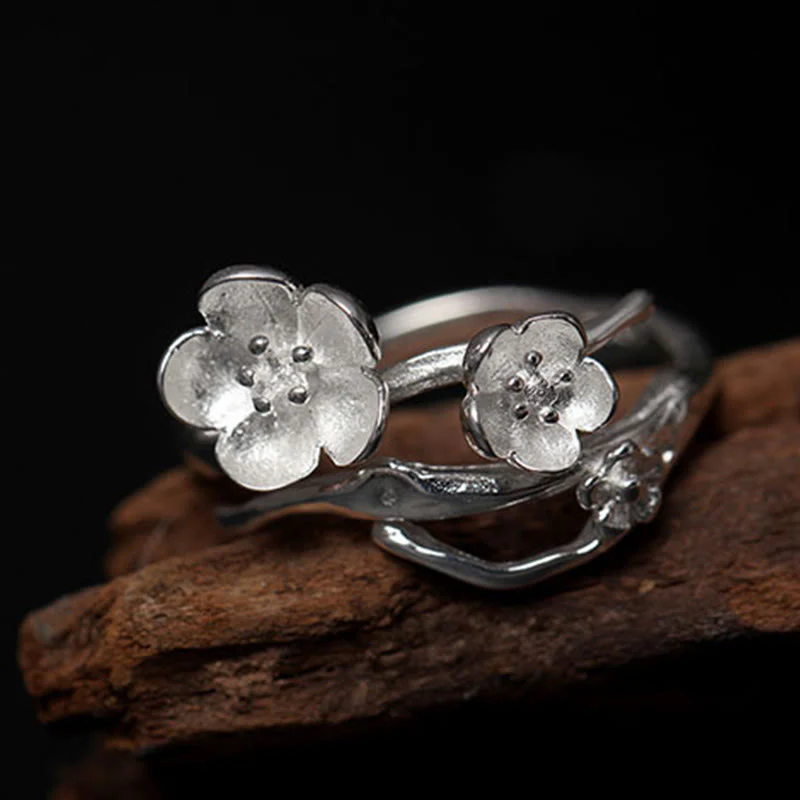Buddha Stones 925 Sterling Silver Plum Bossom Balance Ring