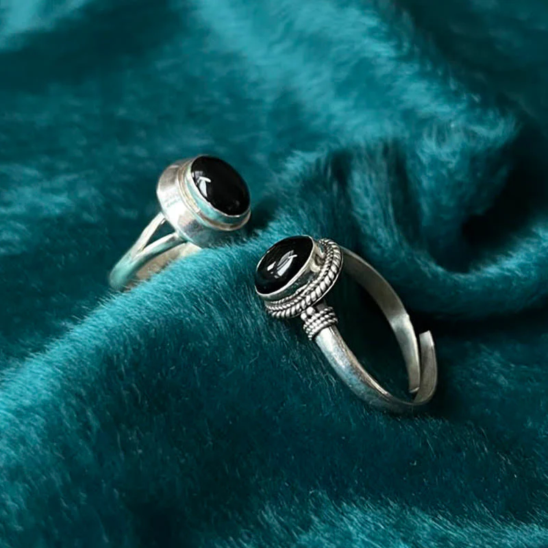 Buddha Stones 925 Sterling Silver Handmade Black Onyx Fortune Adjustable Ring
