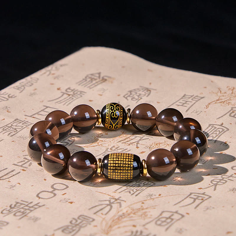 Buddha Stones Ice Obsidian Gold-stamped Sanskrit Courage Bracelet