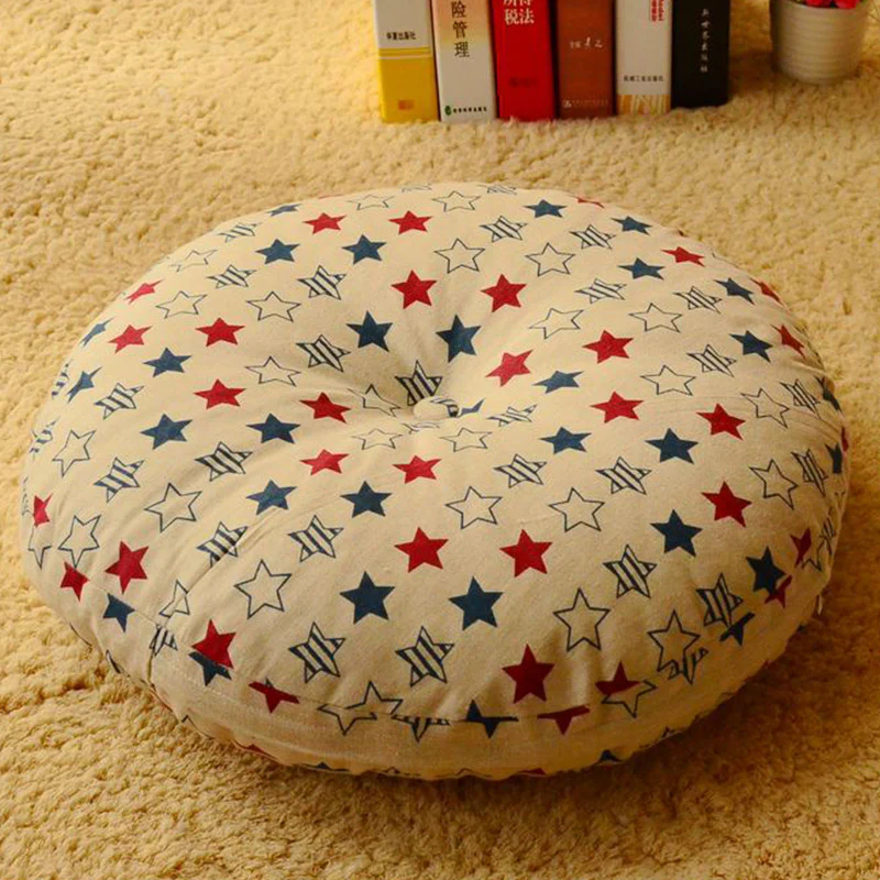 Buddha Stones Lotus Simple Pattern Linen Meditation Seat Cushion Home Living Room Decoration