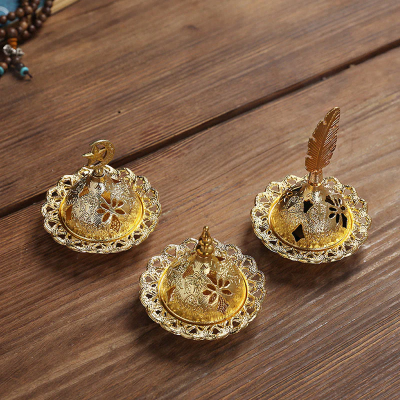 Buddha Stones Gold Gourd Star Feather Spiritual Meditation Mini Alloy Metal Incense Burner