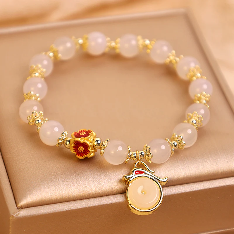 Buddha Stones Year of the Dragon White Agate Green Aventurine Peace Buckle Luck Bracelet (Extra 30% Off | USE CODE: FS30)