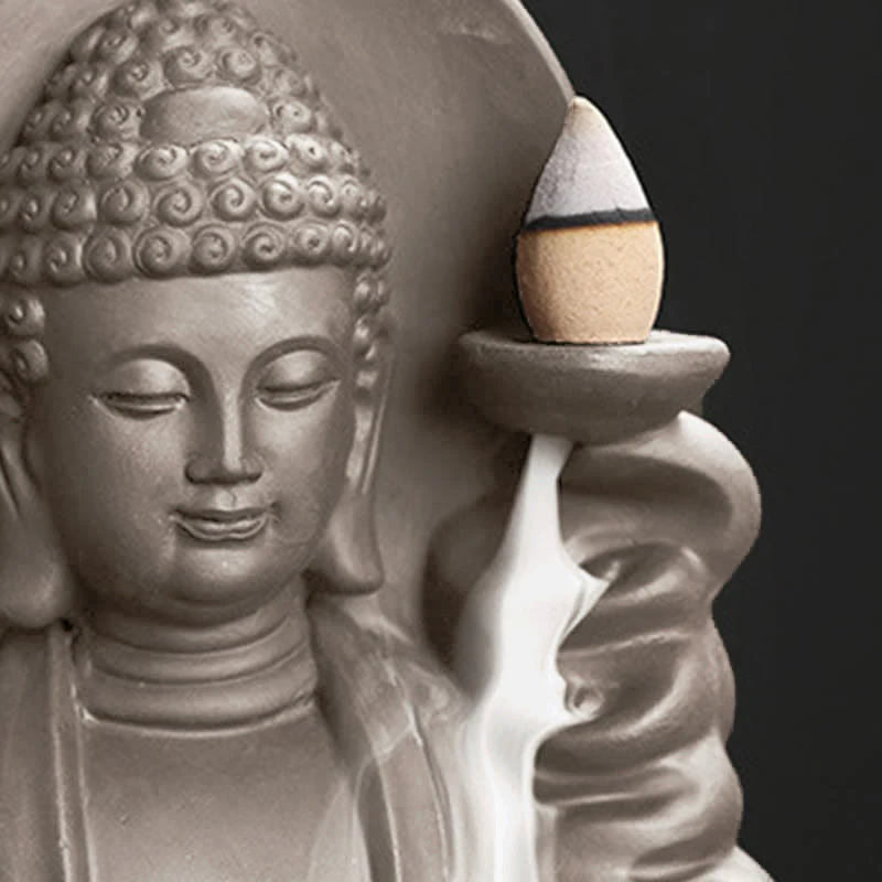 Buddha Stones Tibetan Avalokitesvara Buddha Lotus Healing Backflow Smoke Fountain Incense Burner