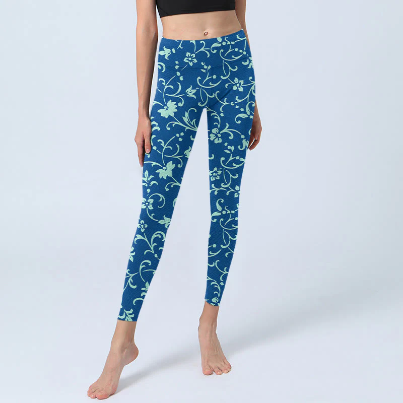 Buddha Stones Vine Plants Flowers Print Gym Leggings Women's Yoga Pants