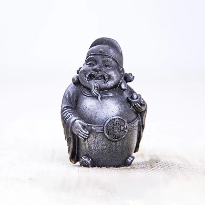 Buddha Stones Handmade Literary Military God of Wealth Iron Powder Rust Cast Resin Statue Home Decoration