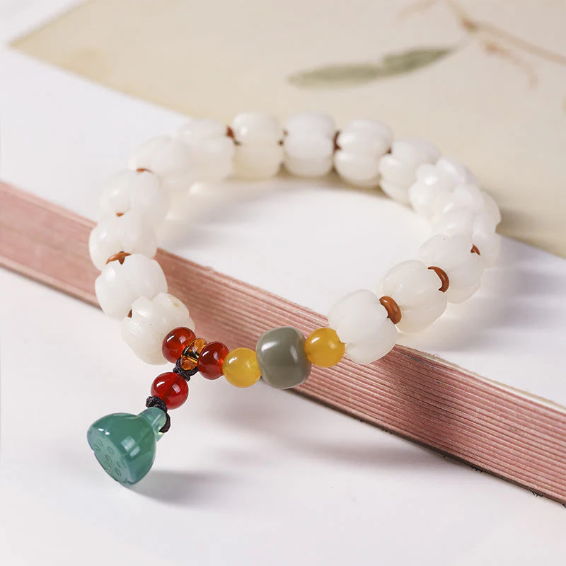 Buddha Stones Natural Bodhi Seed Red Agate Bodhi Calm Harmony Engraved Pumpkin Bead Lotus Bracelet