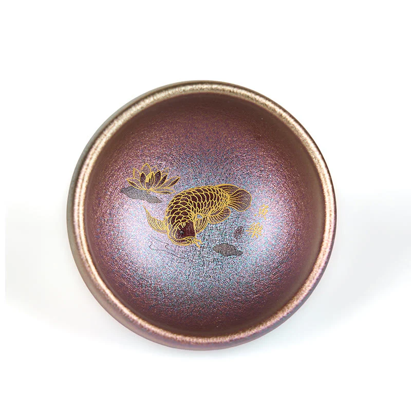 Buddha Stones Handmade Chinese Jianzhan Koi Fish Lotus Leaf Ceramic Teacup Kung Fu Tea Cup 150ml