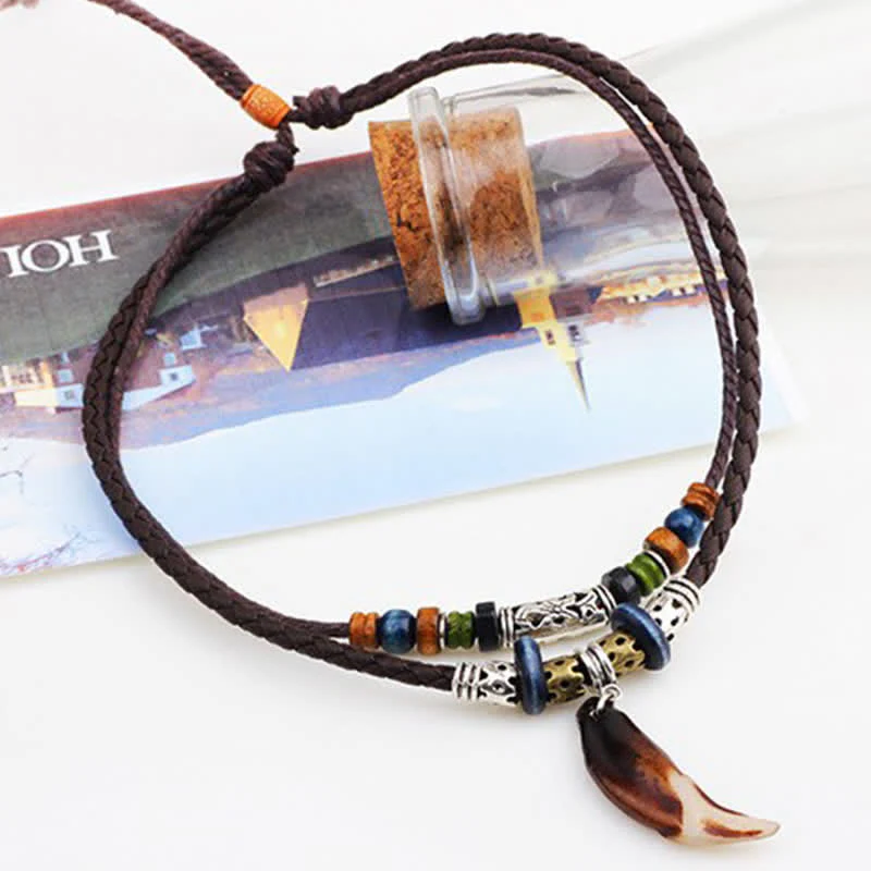 Buddha Stones Ethnic Wolf Tooth Pattern Beads Wealth Necklace Pendant