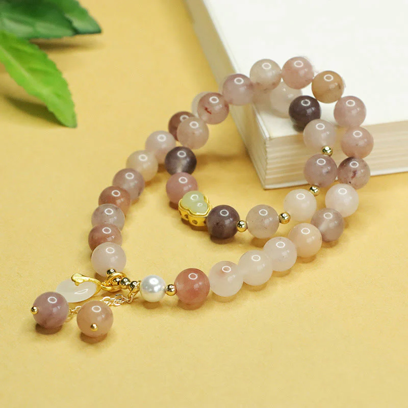 Buddha Stones Natural Golden Silk Jade Double Layer Gourd Peace Buckle Luck Bracelet