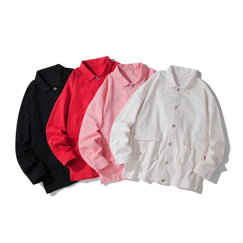 Buddha Stones Long Sleeve Button Stand Collar Design Men's Cotton Jacket Shirt With Pockets