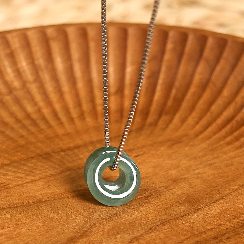 Buddha Stones Jade Double Peace Buckle Prosperity Necklace Pendant