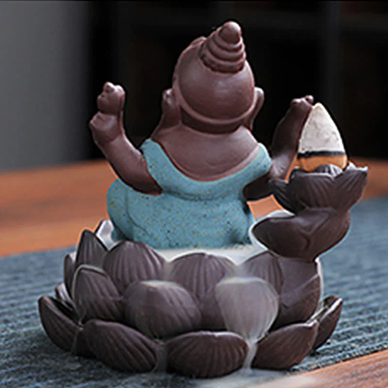 Buddha Stones Ganesh Elephant Purple Clay Backflow Smoke Fountain Protection Incense Burner