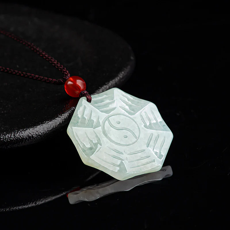 Buddha Stones Natural Jade Bagua Yin Yang Luck Necklace Pendant