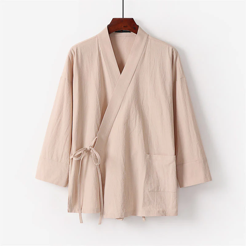 Buddha Stones 2Pcs Lace-up Cotton Kimono Pants With Pockets Men's Meditation Cloth Set