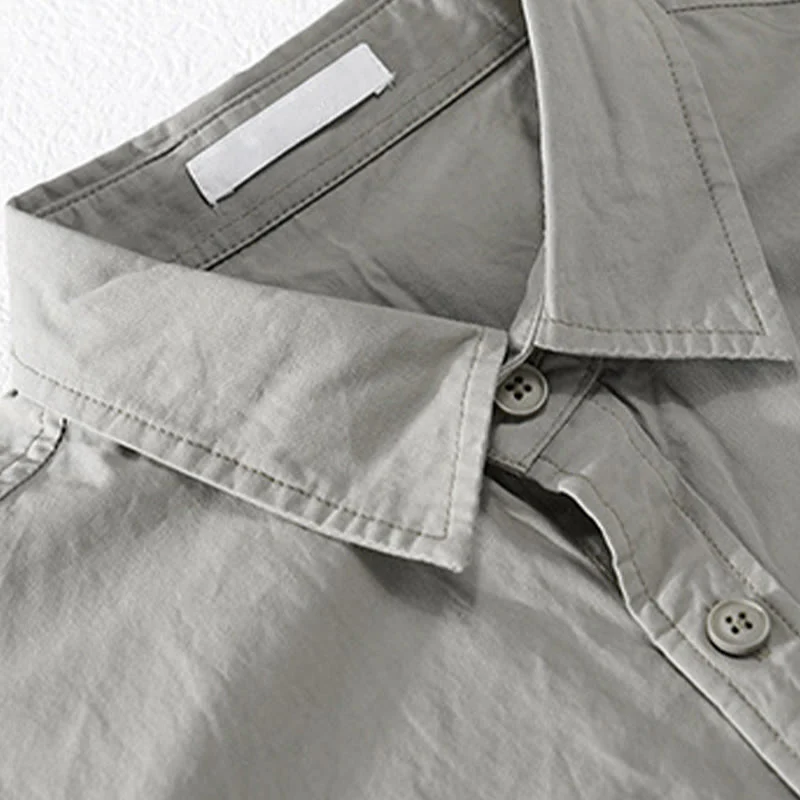 Buddha Stones Spring Daily Line Patchwork Design Lapel Men's Long Sleeve Cotton Linen Shirt With Pockets