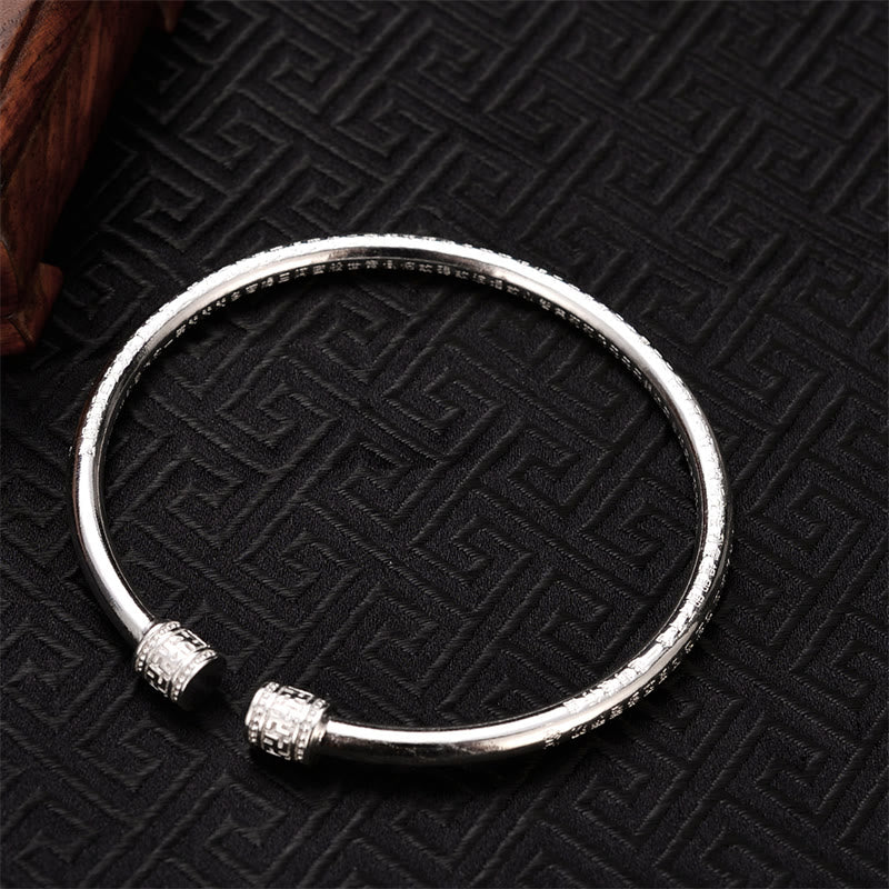 Buddha Stones Heart Sutra Engraved Swastika Pattern Luck White Copper Bracelet Bangle