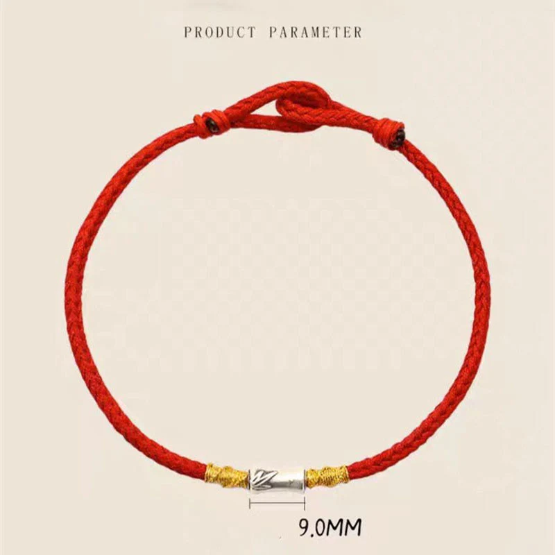 Buddha Stones Handmade 925 Sterling Silver Bamboo Design Red String Luck Braided Bracelet