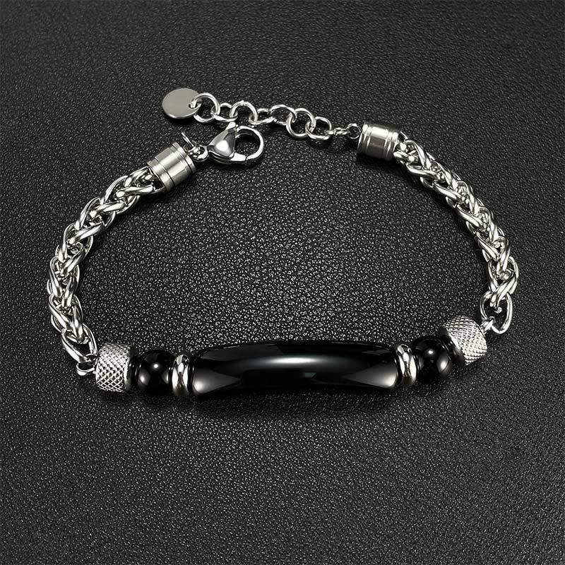 Buddha Stones Tiger Eye Black Obsidian Stone Titanium Steel Strength Buckle Bracelet