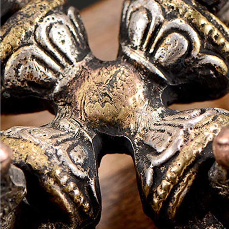 Buddha Stones Tibetan Handmade 5 Prong Double Dorje Copper Iron Thunderbolt Strength Vajra