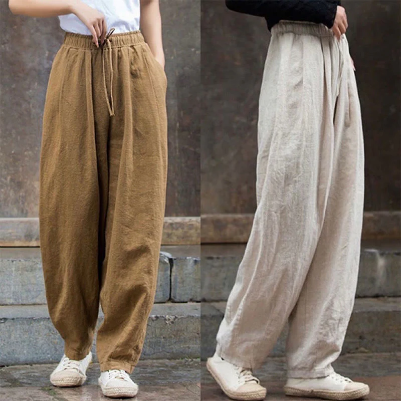 Buddha Stones Plain Design Cotton Women's Pants