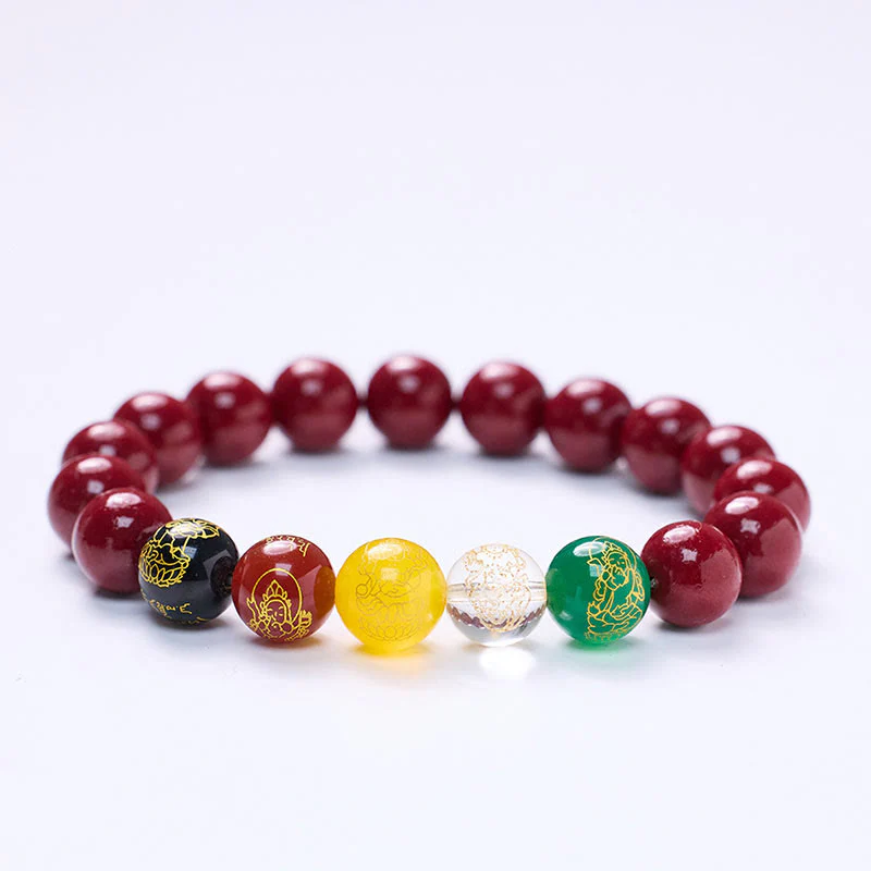 Buddha Stones Cinnabar Agate Five Directions Gods Of Wealth Blessing Bracelet