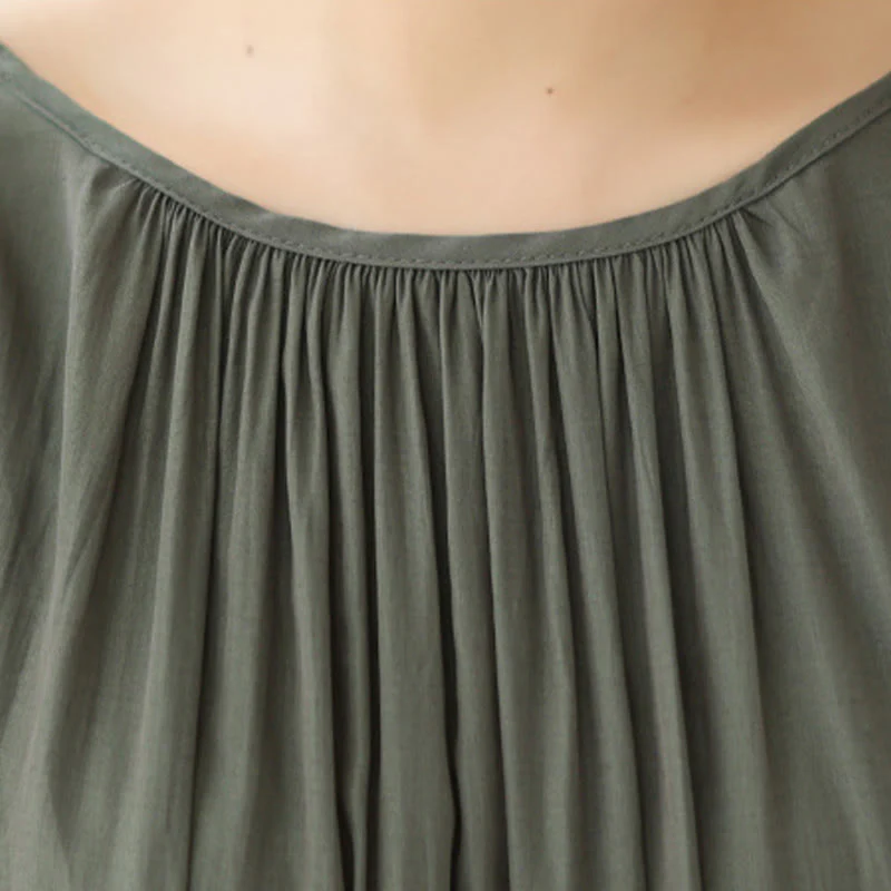 Buddha Stones Casual Plain Two-sided Style Dress Chiffon Midi Dress With Pockets