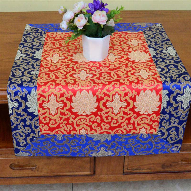 Buddha Stones Brocade Prayer Altar Flower Vajra Dragon Pattern Auspicious Symbols Table Runner