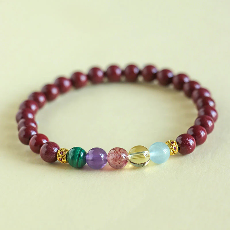Buddha Stones Cinnabar Aquamarine Citrine Strawberry Quartz Amethyst Malachite Blessing Bracelet