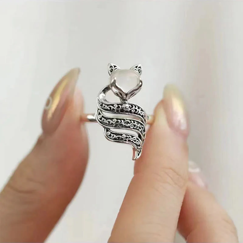 Buddha Stones Copper Fox Head Open Healing Ring