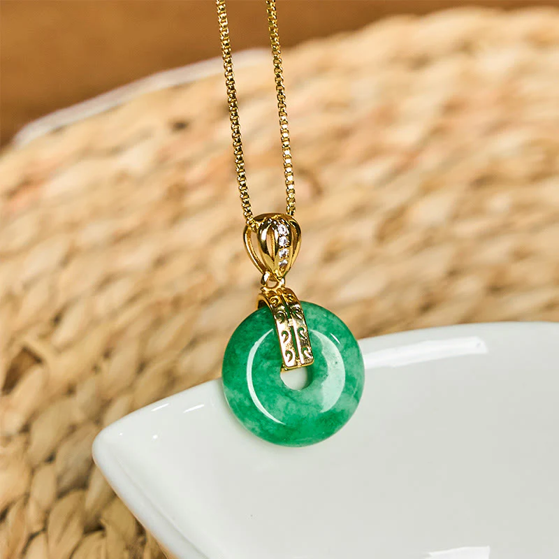 Buddha Stones Cyan Jade Peace Buckle Healing Luck Necklace Pendant