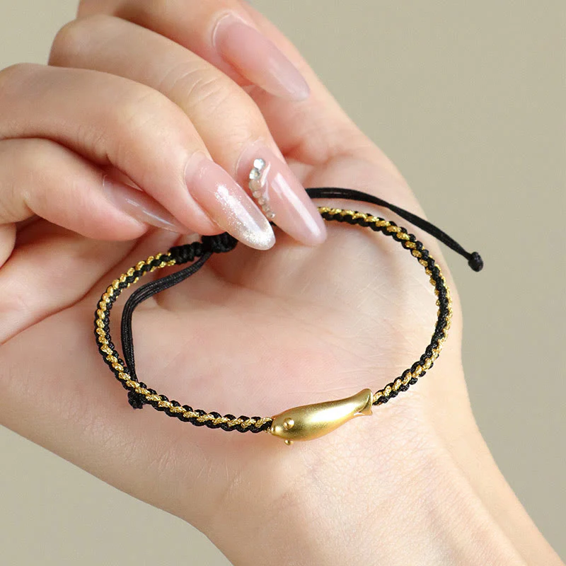 Buddha Stones 999 Sterling Silver Lucky Koi Fish Protection Rope Bracelet